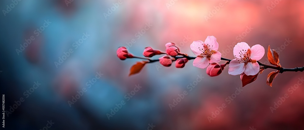 Poster delicate cherry blossom flowers in soft pastel pink hues with a dreamy ethereal bokeh effect creatin