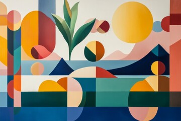 Minimalistic Geometry colorful background with nature elements