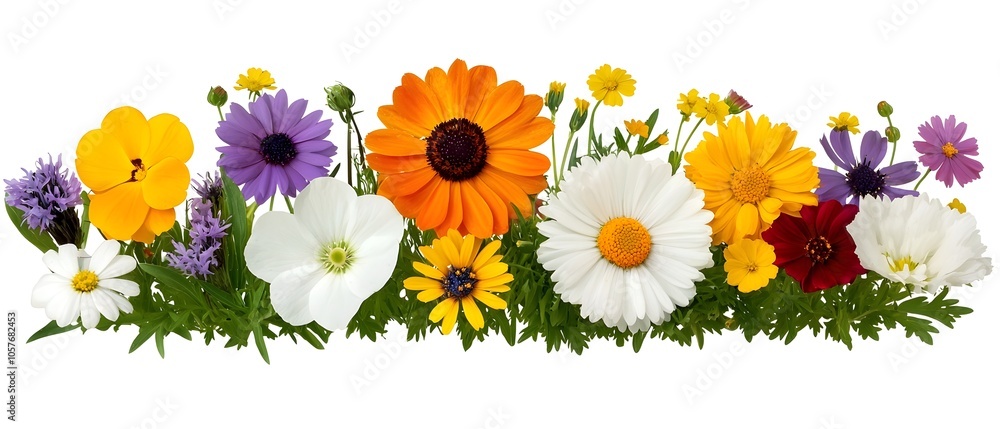 Poster Vibrant and Colorful Wildflowers Blooming in a Serene and Tranquil Meadow with a Soft Focus Effect that Creates a Natural and Rustic Atmosphere
