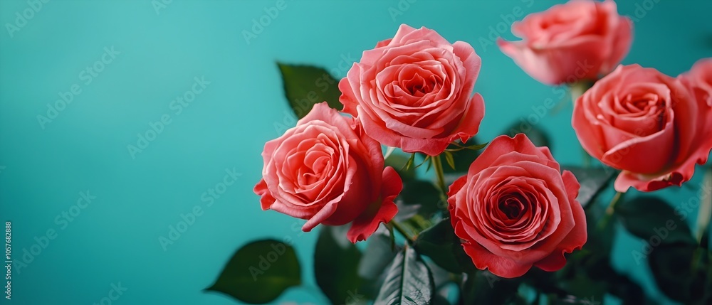 Poster soft dreamy pink roses in full bloom creating a romantic and tranquil atmosphere with gentle natural