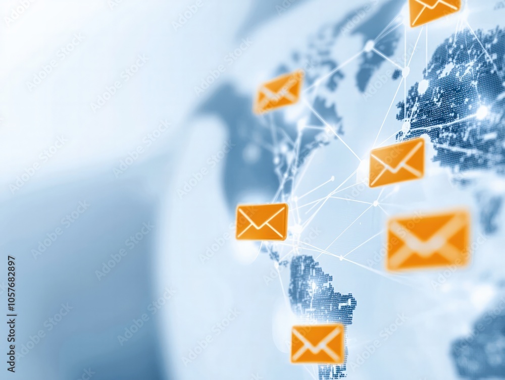 Poster connecting the world embracing global communication through digital networks and email links