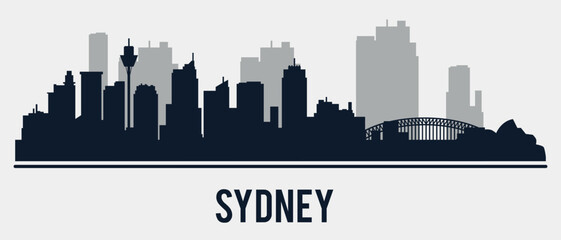 Fototapeta premium Silhouette of Sydney city skyline. Vector on a gray background