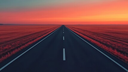 High-speed highway leading towards a sunset-lit horizon, dynamic perspective of motion and light, highway landscape, sunset, travel