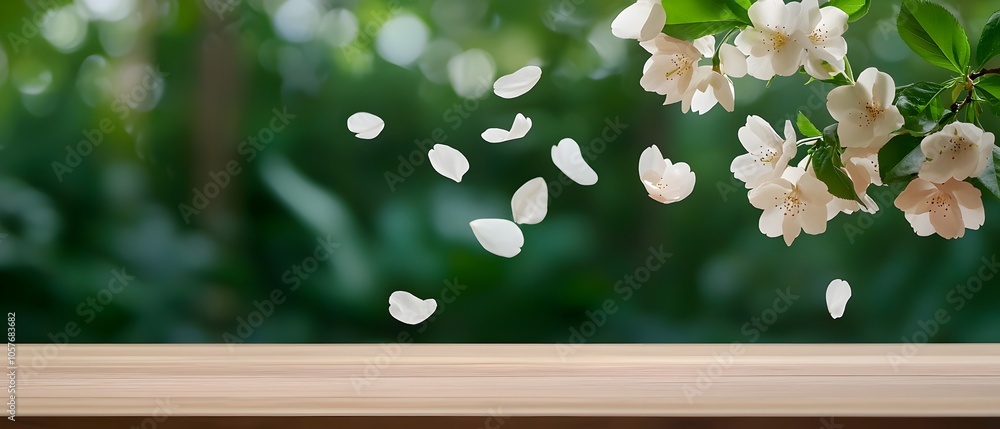 Poster soft and delicate cherry blossom petals falling gracefully in a blurred natural background creating 