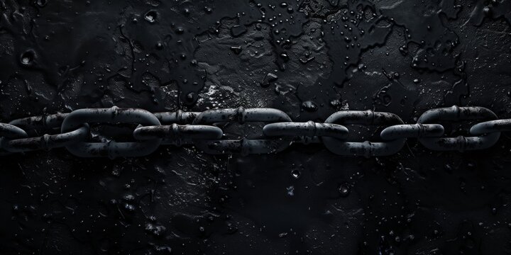 Abstract background with chains and dark textured background in black and grey tones, deep space effect.