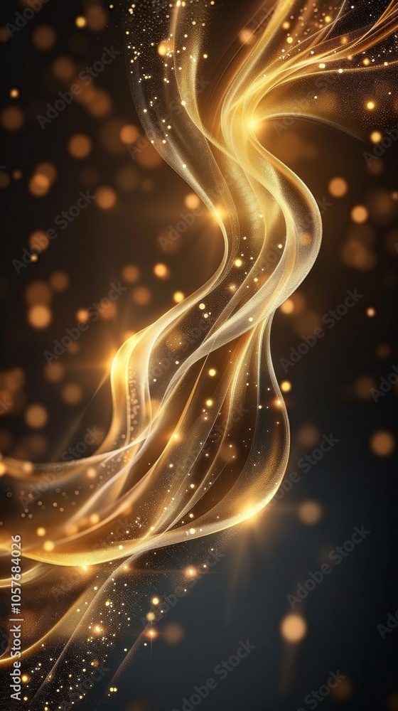 Poster a mesmerizing display of shiny golden texture gracefully flowing against a richly dark background, c