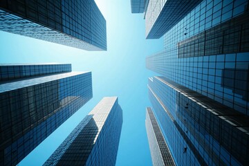 Fototapeta premium Upward View of Futuristic Skyscrapers - Modern Urban Architecture in Business District