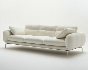 Modern sofa, side view, three seat cushions, white background