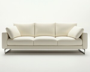 Fototapeta premium Modern sofa, side view, three seat cushions, white background