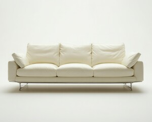 Obraz premium Modern sofa, side view, three seat cushions, white background