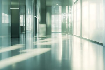 Modern Minimalistic Concrete Coworking Office room with Blank Walls, High Ceilings,and Mockup Frame