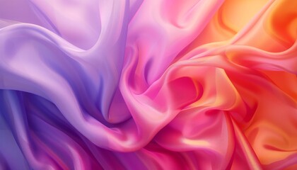 Obraz premium Colorful Silk Fabric Drapes Wallpaper. Purple and Orange Flowing Banner