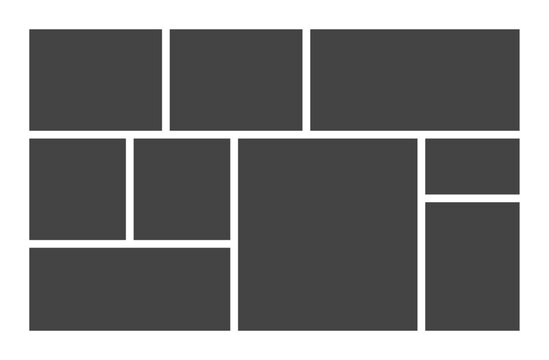 Empty photo frame collage of nine parts. Poster frame mockup. Vector template photo collage.