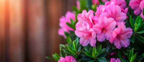 Rows of blossoming azaleas in a serene and lush garden with vibrant colors popping against the verdant foliage and tranquil scenery