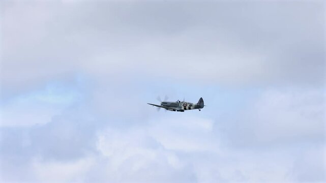 Gatineau Quebec Canada - September 8th 2023 - AeroGatineau - P-51D Mustang flying through low clouds