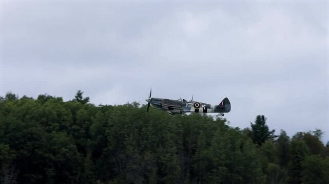 Gatineau Quebec Canada - September 8th 2023 - AeroGatineau  P-51D Mustang flying low over trees