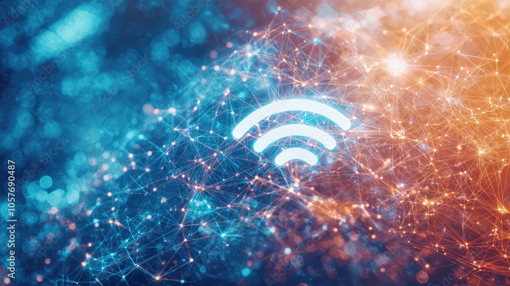 Poster Wireless Network Symbol on Abstract Background
