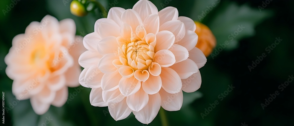 Poster close up shot highlighting the stunning intricate petal structures and vivid of a beautiful dahlia f