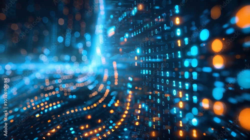 Aufkleber binary code stream with blue and orange lights
