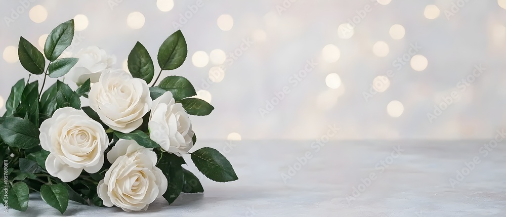 Aufkleber Beautifully Arranged White Roses with Delicate Petals and Soft Blurred Background Creating a Serene and Romantic Atmosphere