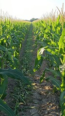 Obraz premium Sunlit Cornfield Stretching to the Horizon