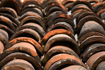 Traditional roofing with clay ceramic tiles. Roofing tile