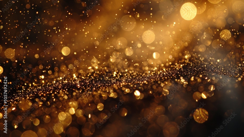 Poster a mesmerizing display of shiny golden texture shimmering on a rich dark background evokes a sense of
