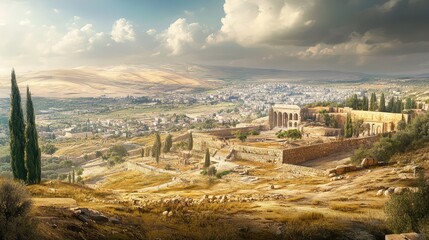 Fototapeta premium Romantic Vision of Ancient Judea Landscape