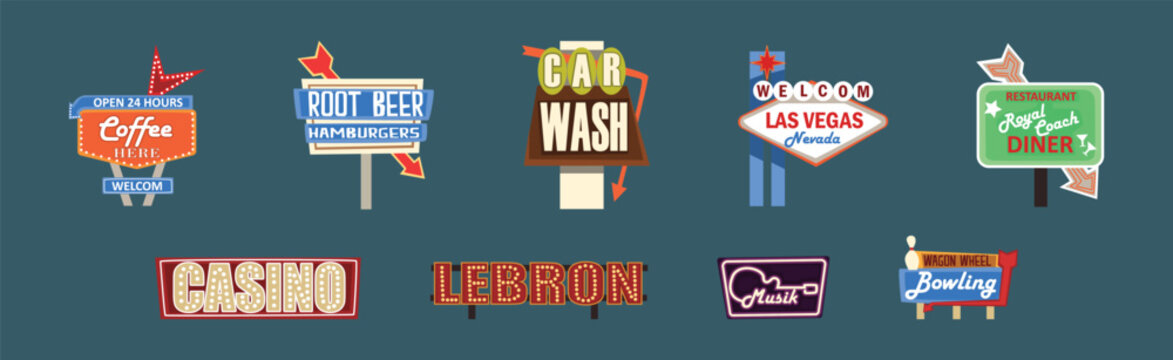 Classic American Signboards Retro Vintage Style Vector Set