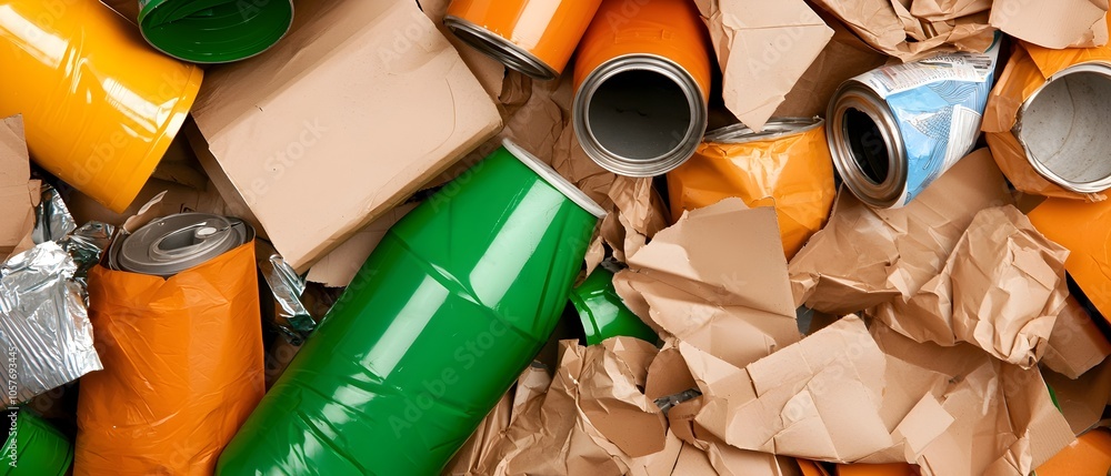 Aufkleber Automated conveyor belt system sorting and processing various recyclable materials such as plastic paper glass and metal in an industrial recycling plant facility  Concept of waste management