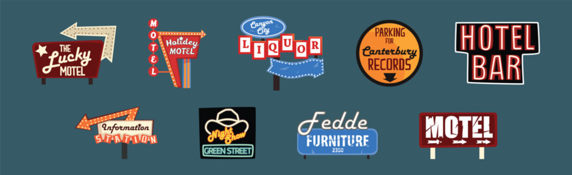 Classic American Signboards Retro Vintage Style Vector Set