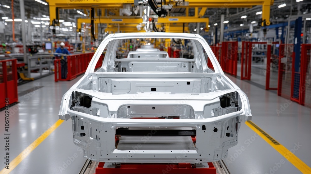 Poster automated car assembly process in factory