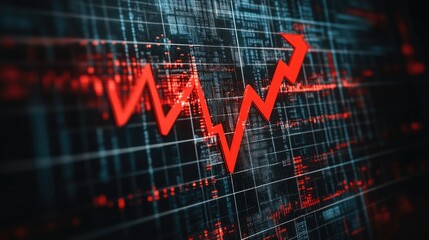 A striking visualization of a downward trend in a financial chart, featuring a red arrow, amidst a backdrop of digital data and metrics, symbolizing market volatility and the challenges in investment