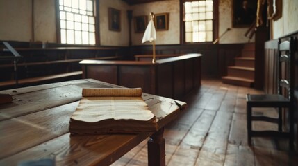A replica of a courtroom from the Salem Witch Trials with information about the infamous event and its impact on history.