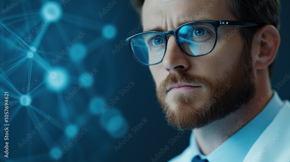 Poster scientist concentrating on data analysis