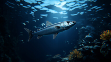 Fototapeta premium dynamic shot of barracuda swimming swiftly through ocean depths