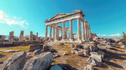 Obraz premium Majestic Greek Temple Ruins with Marble Columns