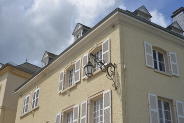 Echternach, house with old original handmade steel street lamp