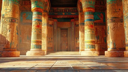 Obraz premium Ancient Egyptian Temple Interior with Vibrant Colors