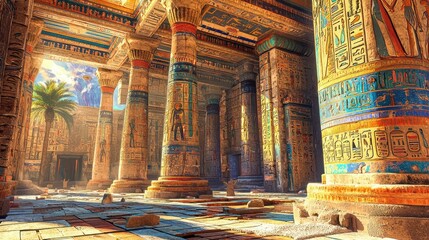 Obraz premium Ancient Egyptian Temple Interior with Vibrant Colors