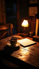 Cozy Office Nook with Coffee and Notebook