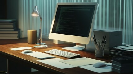 Fototapeta premium stock photo of office table, computer, paper 