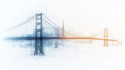 Fototapeta premium Golden Gate Bridge Sketch: Artistic Impression of San Francisco Landmark 