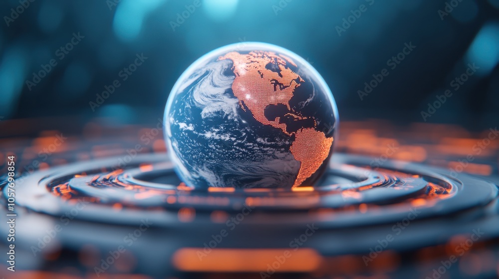 Poster digital earth surrounded by data layers and graphs
