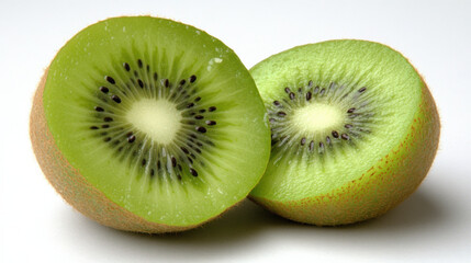 Fototapeta premium juicy kiwi fruit sliced in half, revealing its bright green flesh and black seeds