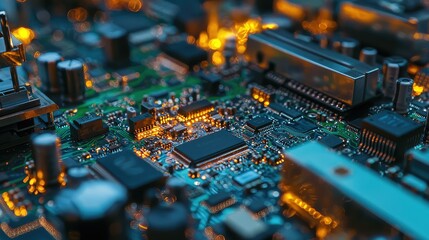 Obraz premium Electronics Assembly with Robotics in a Clean Room Setting