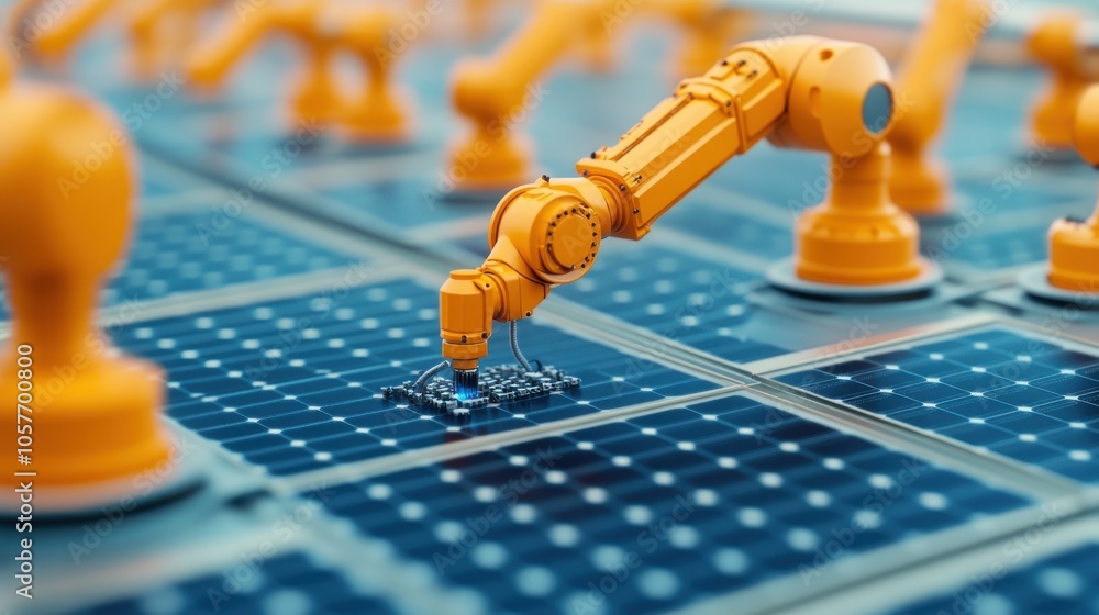 Poster futuristic robot assembly line in action
