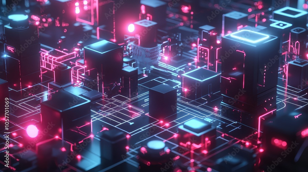 Poster artistic representation of connected iot devices