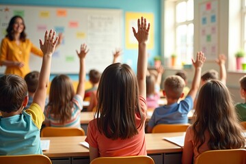 Engaged Students in Classroom Raising Hands for Learning and Participation