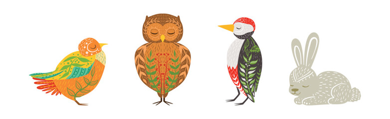 Ethnic Patterned Animals with Body Ornament Vector Set